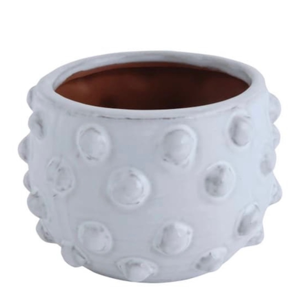 White Terracotta Planter With Raised Dots